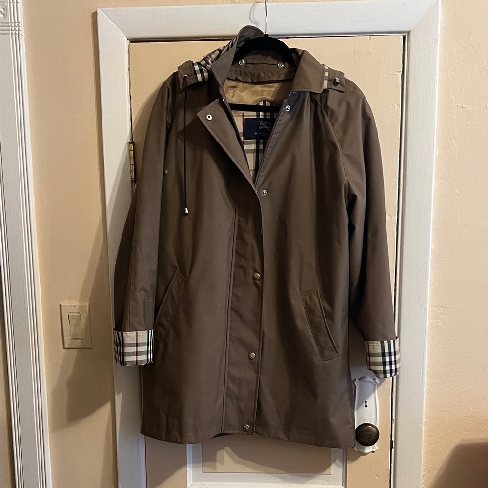Burberry Tan Trench Coat with Plaid Accents